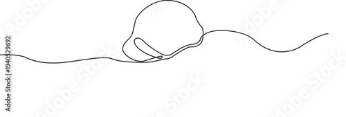 Illustration of minimalist one line drawing of a baseball cap