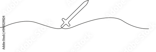 Illustration of minimalist line art drawing of a sword piercing a wave