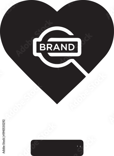 Black heart shape with white magnifying glass and word brand love branding business d