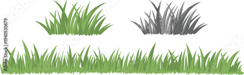 Green grass patches and lawn tufts vector illustration for nature landscape design