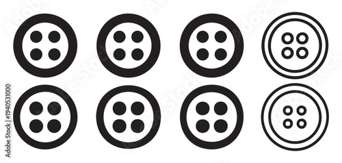 Strong silhouette black sewing buttons, bold round clothing fasteners. vector illustration eps 10