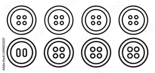 Minimalist round sewing buttons outline set, simple clothing fasteners. vector illustration eps 10