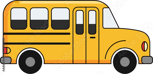 Classic bright yellow school bus illustration, a friendly cartoon vehicle symbolizing student transportation and childhood education. Ideal for back-to-school themes and educational designs