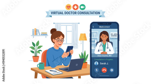 Woman Having Virtual Doctor Consultation on Phone.
