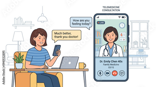 Woman Using Mobile Phone for Online Doctor Consultation.