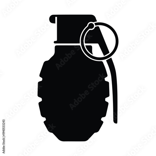 Black silhouette of a grenade with pin pulled out