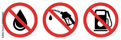 no fuel oil petrol prohibition icon set