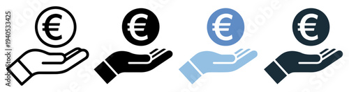 finance euro coin hand icon set