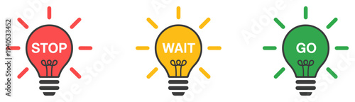 stop wait go traffic light icon set