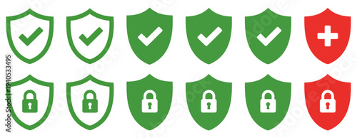 shield security icons lock check set