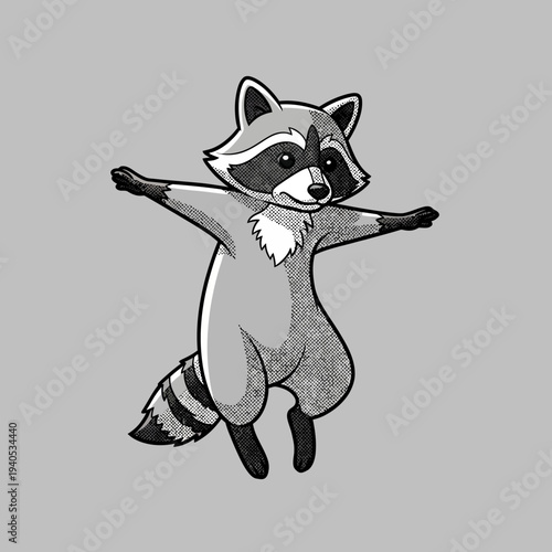 Cute Raccoon Character Dancing and Dabbing with Joy