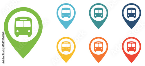bus icons map location vector set