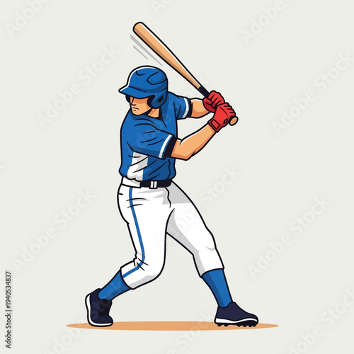 Baseball player swinging bat, action shot, sports illustration, dynamic pose, game concept