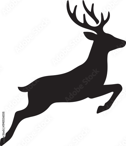 Graceful Leaping Forest Deer Antler Vector Silhouettes
