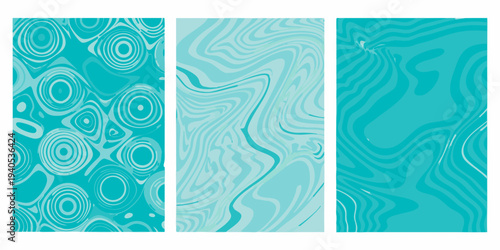Abstract turquoise marble patterns arranged in a vertical triptych format