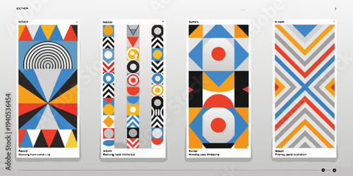 Geometric patterns displayed as a series of colorful vertically oriented designs