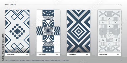 Geometric patterns displayed on four vertically oriented rectangular panels