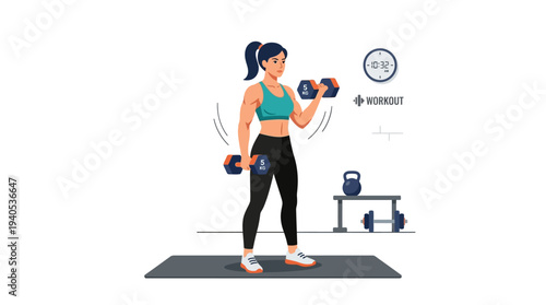 Woman Exercising with Dumbbells in Fitness Routine.