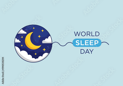 World sleep day illustration with crescent moon and stars