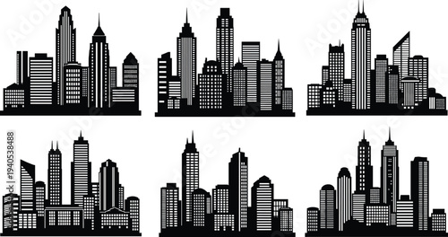 Set of black silhouette male and female profile heads, various modern hairstyles, undercut, ponytail, bun, short pixie cut, barber, salon