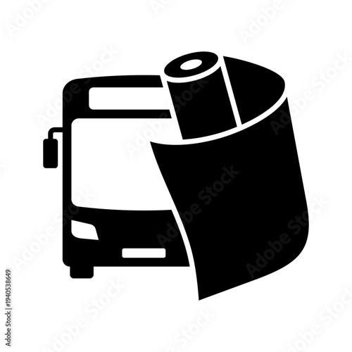 Bus wrap icon. Paint Protection Film, PPF. Vinyl wrap. Bus wrapping. Public transport wrap advertising. Bus advertising. Vector icon isolated on white background.