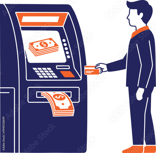 Man using atm machine for cash withdrawal and money transaction
