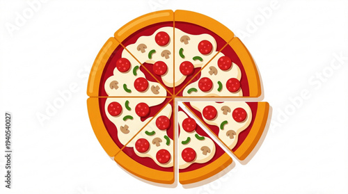 Delicious Pizza Slices Top View Colorful Flat Icon Illustration