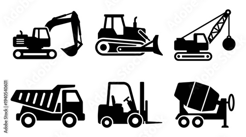 Construction Equipment Icons A Collection of Heavy Machinery and Vehicles for Building Projects