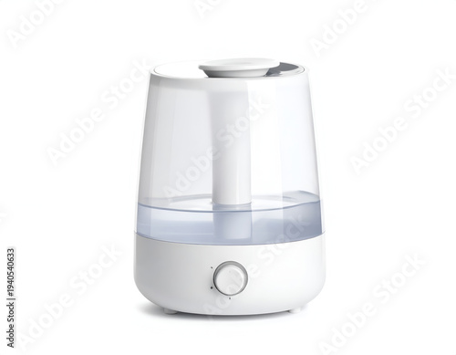 White humidifier with clear water tank and control knob