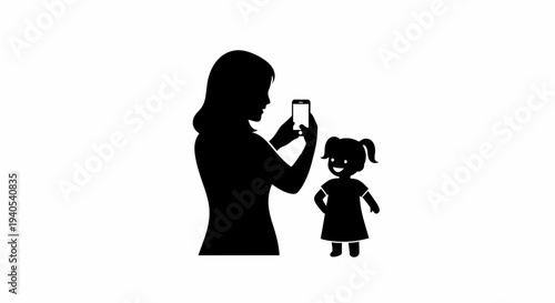 Mother taking a picture of her daughter with a smartphone.