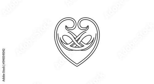 Minimalist heart shaped symbol with intertwined elements.