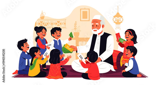 Celebrating Eid Mubarak and Happy Eid al-Fitr 2026 with family and friends in a serene mosque garden