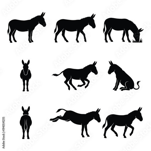 Donkey Silhouette Collection - Various Poses and Actions Vector Set