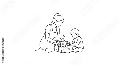 Mother and child playing together with a toy castle.