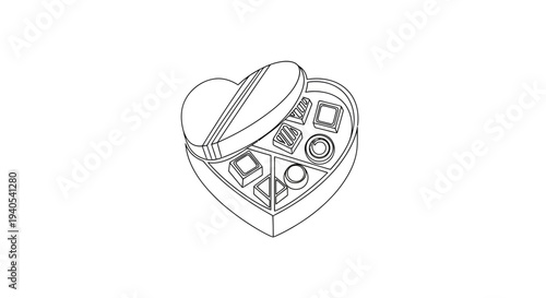 Heart shaped box with various jewelry and accessories inside.