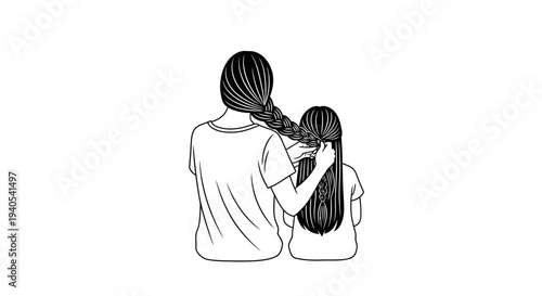 A man and a young girl sitting together in a simple black and white illustration.