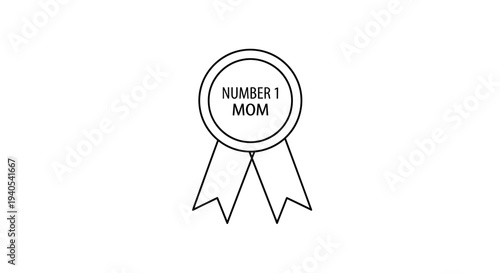 Simple black and white Number 1 Mom ribbon icon illustration.