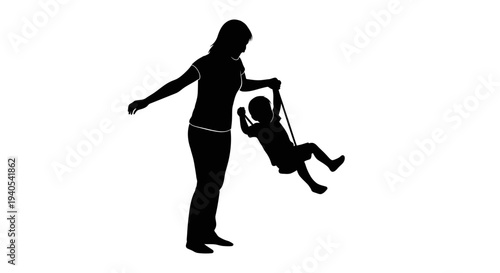 Mother playfully swinging her child in a joyful moment.