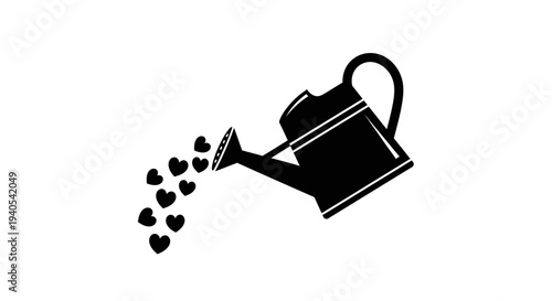 Watering Can Pouring Hearts Illustration.