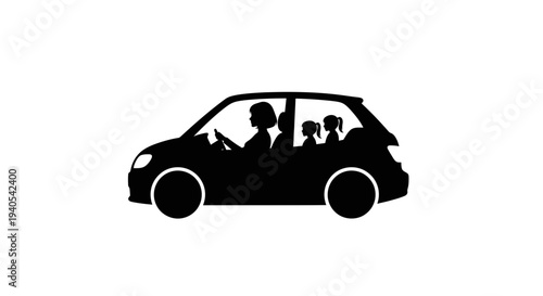Family traveling together in a car silhouette.