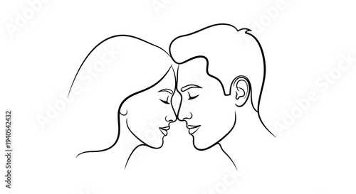 Continuous Line Drawing of a Couple Kissing.