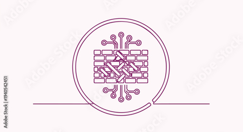 Cybersecurity Firewall Icon: Digital Network Protection, Data Security, and Internet Safety. Abstract Illustration for Web and Apps.