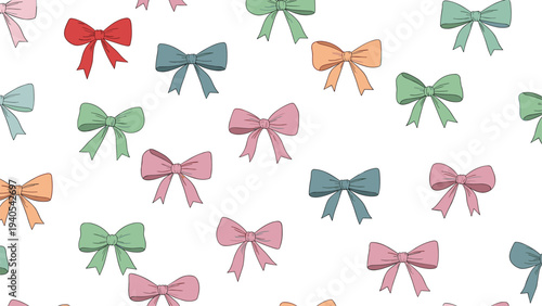 Colorful bows seamless pattern with hand drawn style for gift wrapping and birthday party decoration backgrounds.