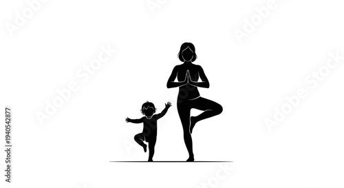 Mother and Child Practicing Yoga Together in Harmony.