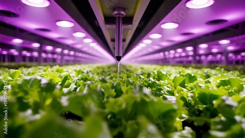 High-Tech Vertical Farming System Growing Fresh Green Lettuce