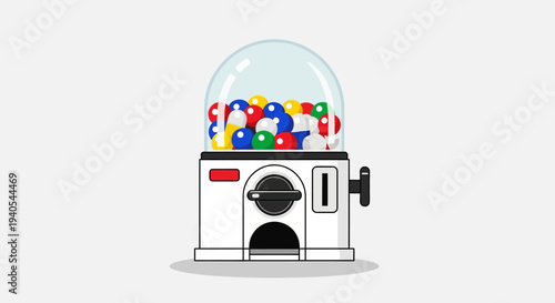 Retro Gumball Machine Filled with Colorful Candies on White Background