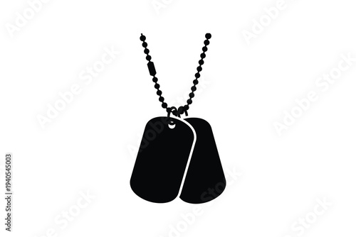 Black silhouette of military dog tags on a chain - Army identification tags vector illustration