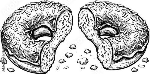 Hand Drawn Donuts with Sprinkles and Crumbs White Background Isolated food sweet