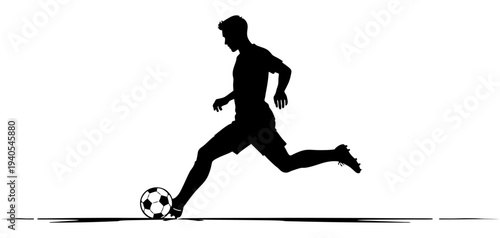 Vector silhouette illustration of a soccer player dribbling the ball