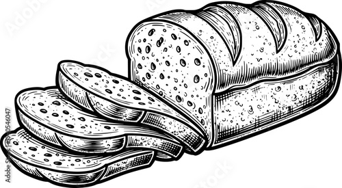 Vintage Style Loaf of Bread Sliced With Texture Isolated White Background food bakery